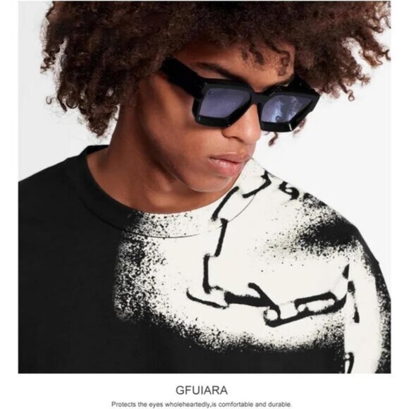 ⚡Men Blue Fashion Thick Trendy Square Shades Rectangle Designer SunGlasses - Picture 3 of 7